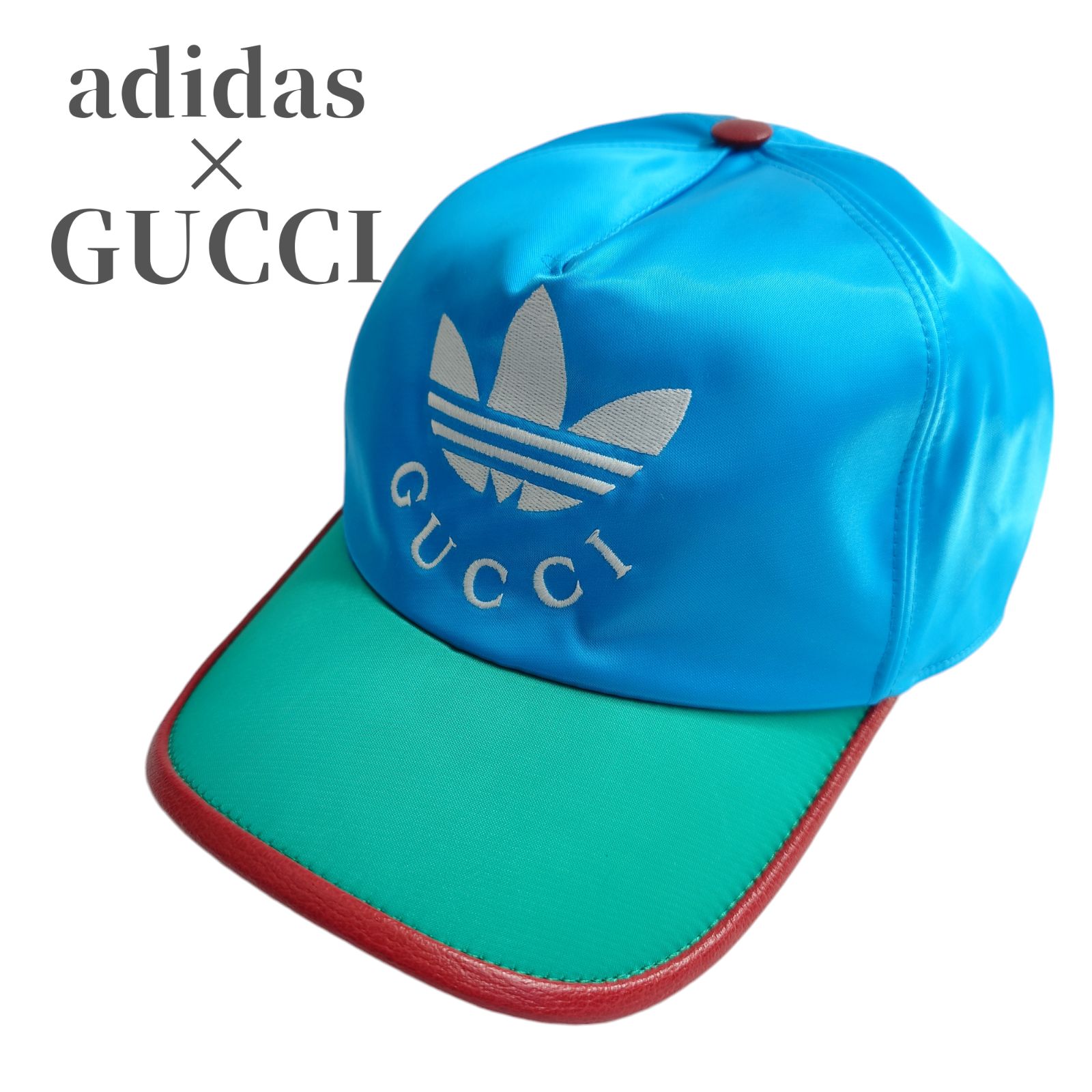 adidas x GUCCI アディダス グッチ コラボ 限定 ベースボールキャップ 帽子 L メンズ 703825 ナイロン ブルー グリーン 中古  - メルカリ