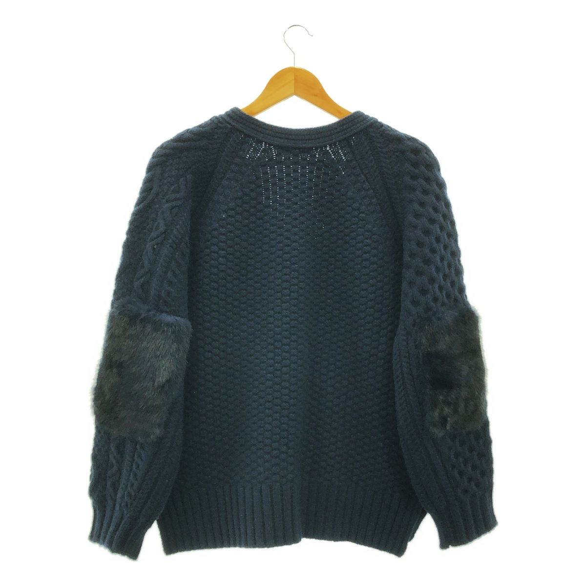 Drawer | ドゥロワー | ウール カシミヤ ファースリーブ ケーブル アラン ニット カーディガン | ダークネイビー | レディース WWW_OLIVIERBERNSTEIN_COM