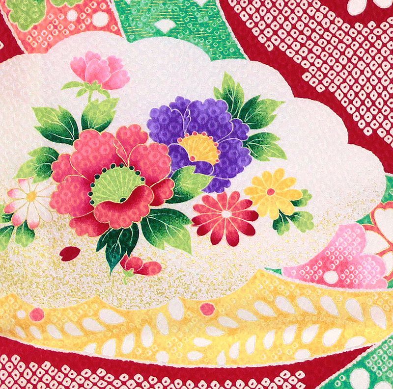 正絹特撰京友禅伝統工芸鹿の子染祝花御所車文に四季花熨斗図の豪華美術染お祝着10012229