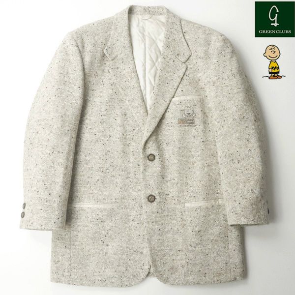 極美品 GREENCLUBS グリーンクラブ ピーナッツ コラボ チャーリー ブラウン刺繍 ミックスウール ツイードジャケット 4 XL参考価格￥44，000-