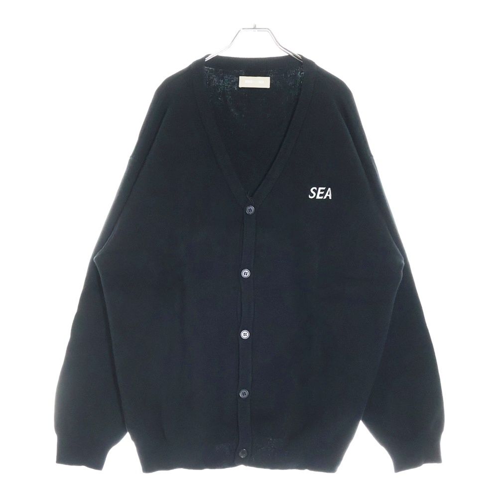 美品 ウィンダンシー カーディガン 刺繍ロゴ ブラック M WIND AND SEA (ウィンダンシー) COTTON CASHMERE KNIT コットン