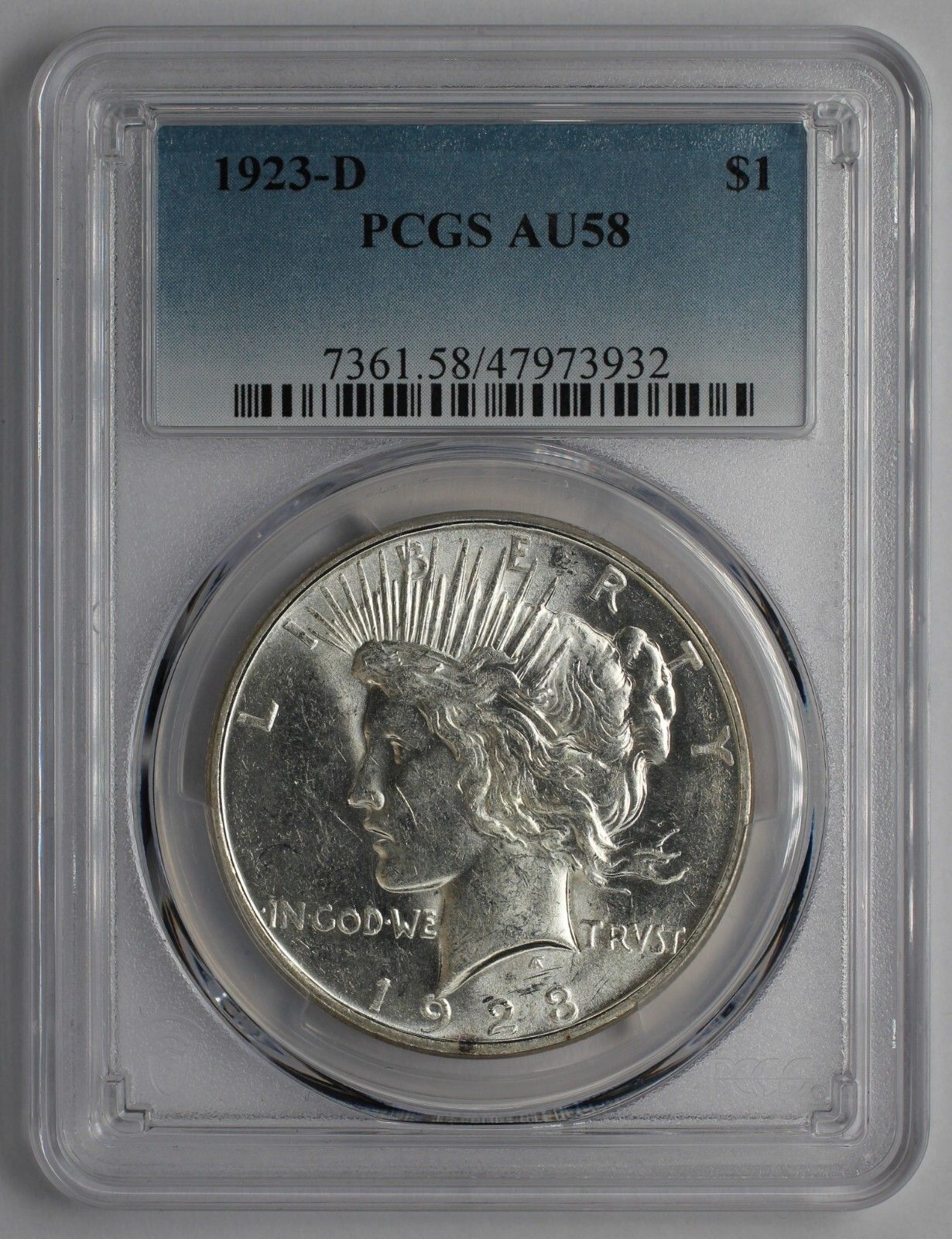 1923 D Peace Silver Dollar PCGS AU58
