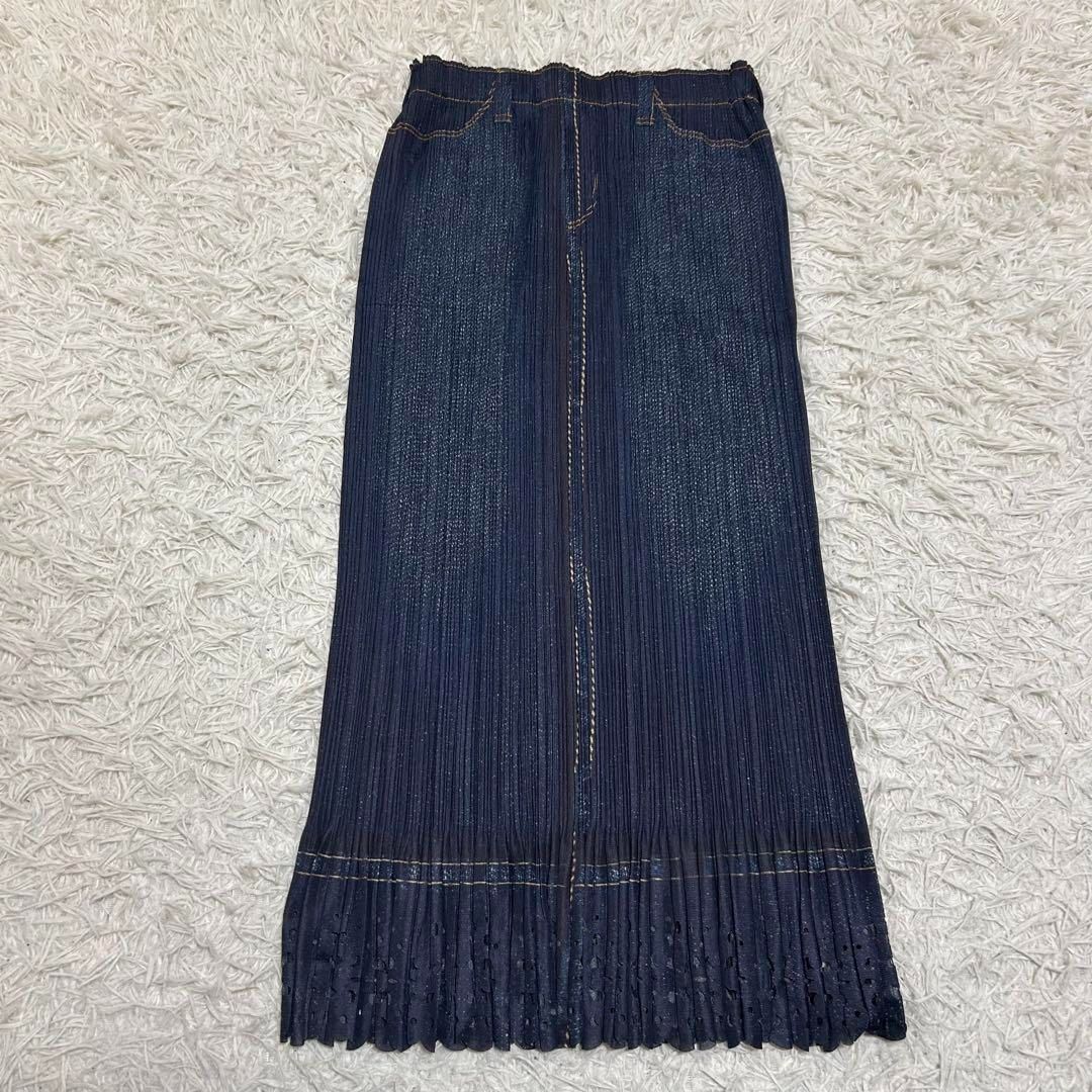 PLEATS PLEASE デニム転写 切替 ロングスカート 3