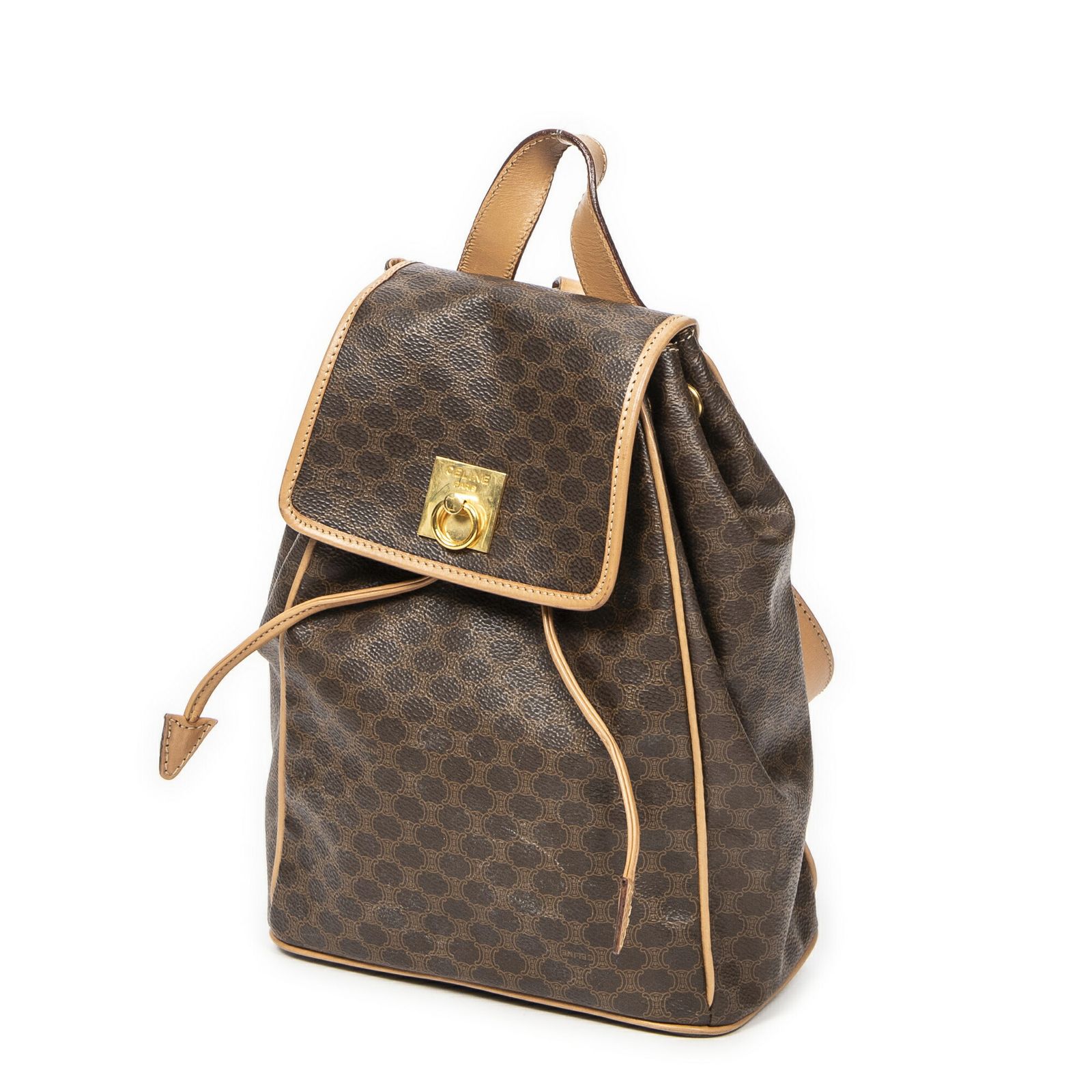 CELINE セリーヌスモール巾着フラップバックパックベージュ