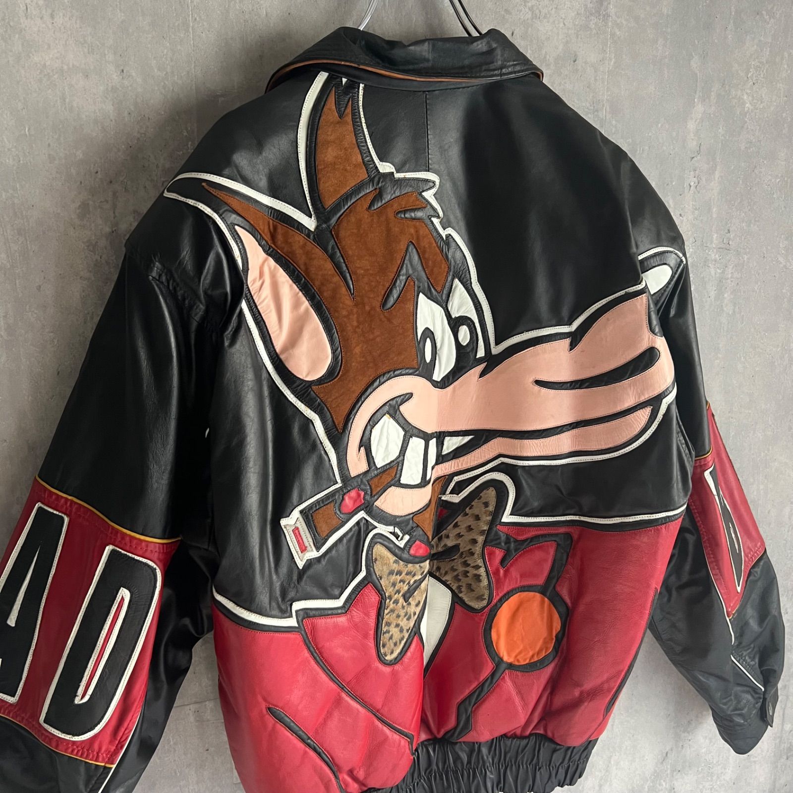 80s Bad Bunny Looney Toons バッドバニー ルーニー テューンズ カウレザー オールレザージャケット ヴィンテージ １点物 Sサイズ