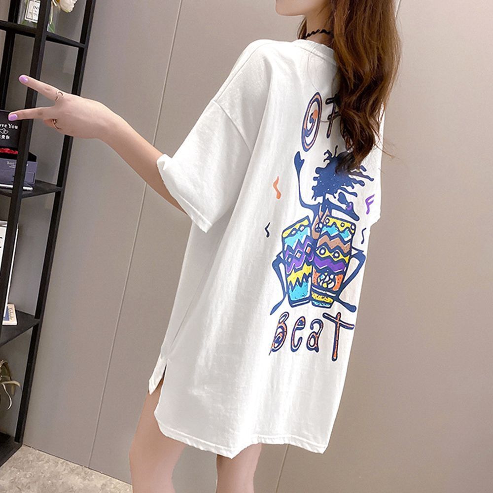 プリントTシャツ チュニック ロンT 半袖 バックプリント T