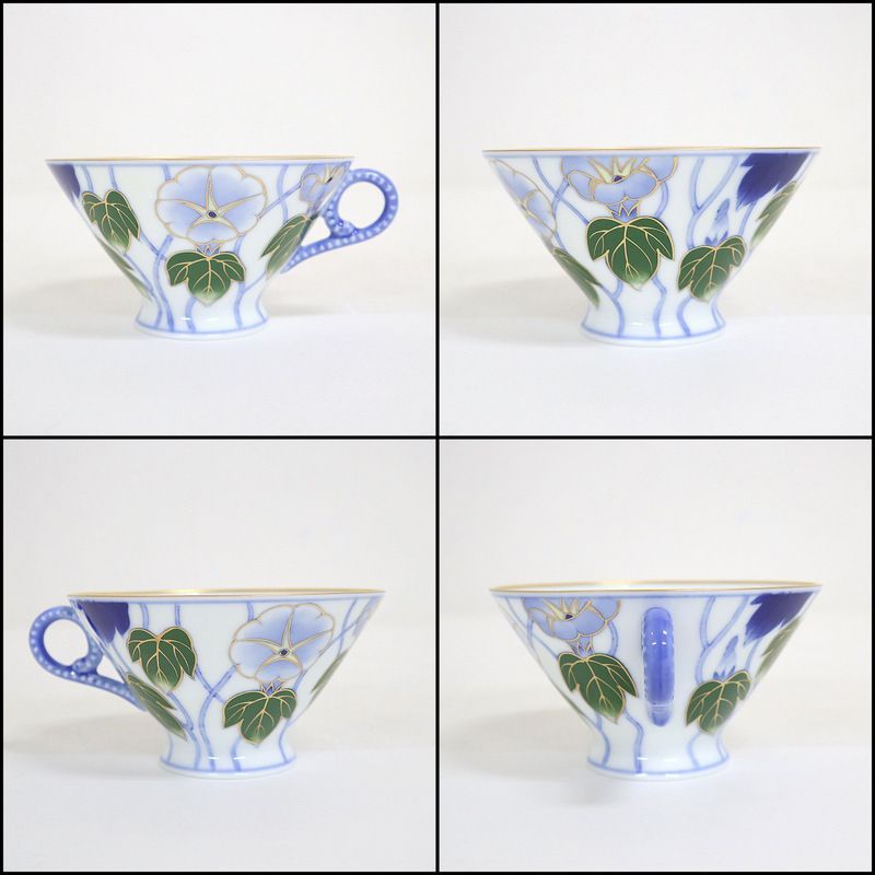 未使用品】深川製磁 染錦つる朝顔 紅茶碗皿 直径16cm 容量