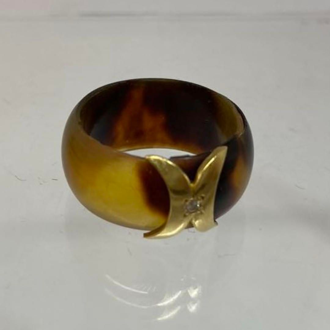 K18刻印 0.02ctダイヤ刻印 鼈甲 指輪 2.0g 東さ6-0401 2F