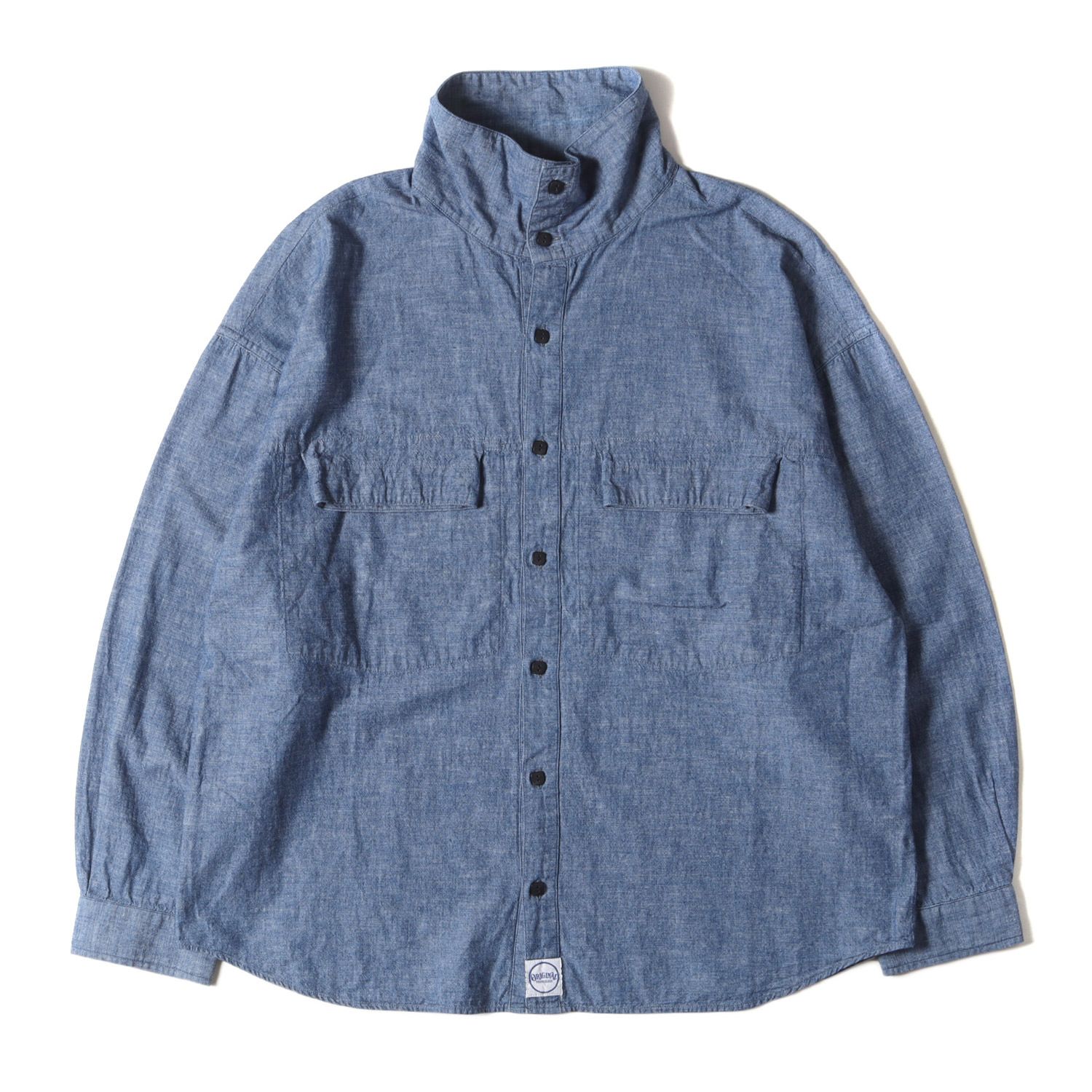 TENDERLOIN テンダーロイン シャツ サイズ:M 19AW ハイネック オーバーサイズ シャンブレーシャツ HIGH NECK CHAMBRAY SHT ブルー トップス カジュアルシャツ【メンズ】
