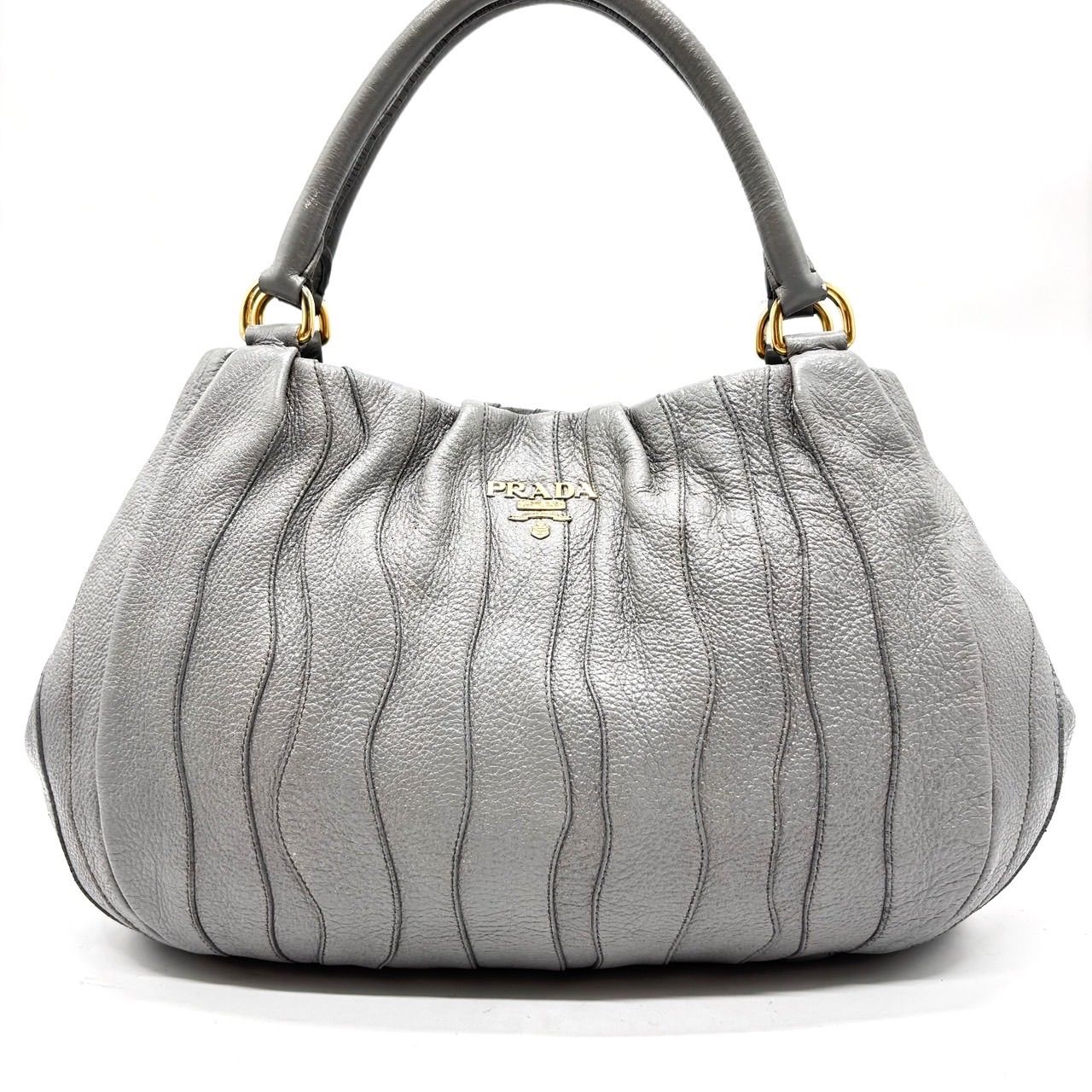 PRADA プラダ ハンドバッグ トートバッグ パテント系 グレー ロゴ プラダ PRADA トートバッグ ハンドバッグ 型抜き ロゴ グレー