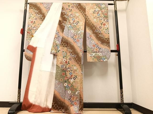 平和屋着物□豪華振袖 花蝶文 暈し染め 金銀彩 正絹 逸品