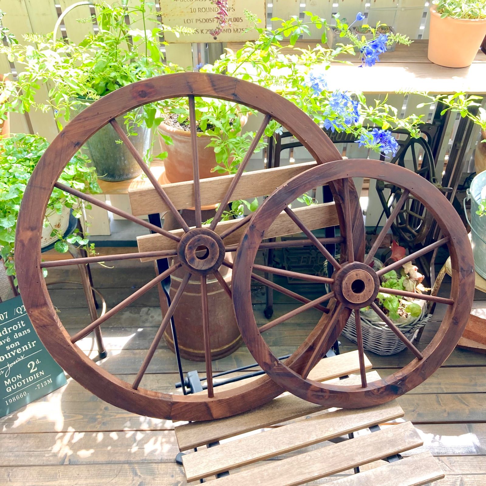 木製のガーデンウィール （小） 車輪 ガーデンオブジェ ガーデニング 