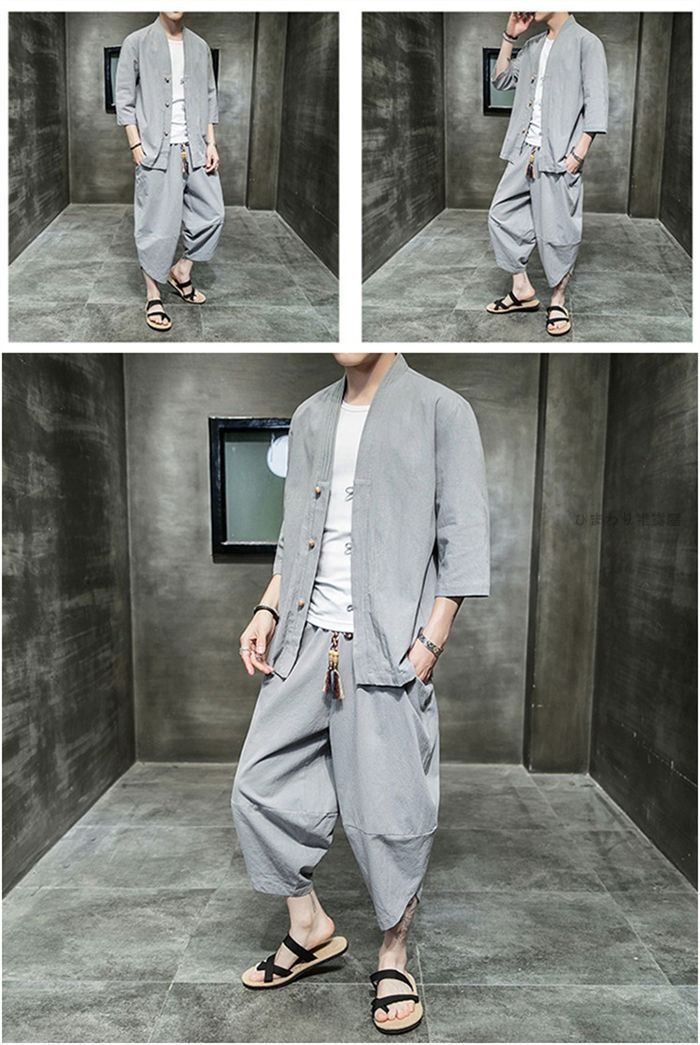  メンズ セットアップ 半袖 綿麻 上下セット リネン 半袖シャツ サルエルパンツ 2点セット 五分袖Tシャツ 七分丈綿麻パンツ 春夏 涼しい ゆったり 通気性よい ギフト 無地 gjdz cBFe 683 甚平 着物 浴衣