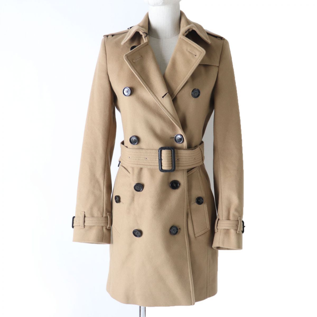 未使用品☆正規品 BURBERRY LONDON バーバリーロンドン ベルト付 カシミヤ混 ウール トレンチコート ベージュ 34 レディース  ガーメント付