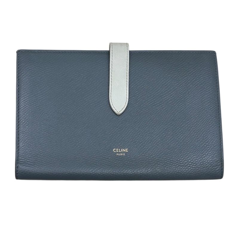 セリーヌ CELINE ラージストラップウォレット グレー アイボリー カーフスキン レディース 長財布