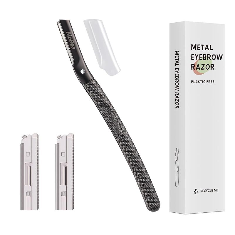 AioBos 眉毛シェーバー 眉 セーフティガード シェーバー マイクロガード付 カミソリ 敏感肌用 長く使える眉毛カミソリ 滑り止めハンドル 男女兼用 替刃2個付（ブラック） 1