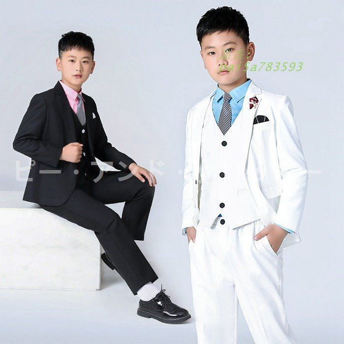 子供服 スーツセット 男の子 フォーマルスーツ おしゃれ キッズ 大きいサイズ 卒園式 七五三 白黒 太め 発表会 卒業 結婚 5点セット pai5a783593