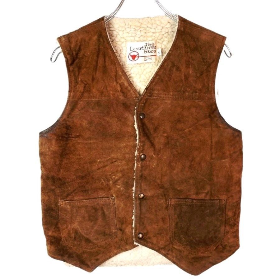 USA製The Leather ShopシアーズSearsスエードベスト裏ボア 70sシアーズThe Leather Shop SEARSスエードレザーベスト本革