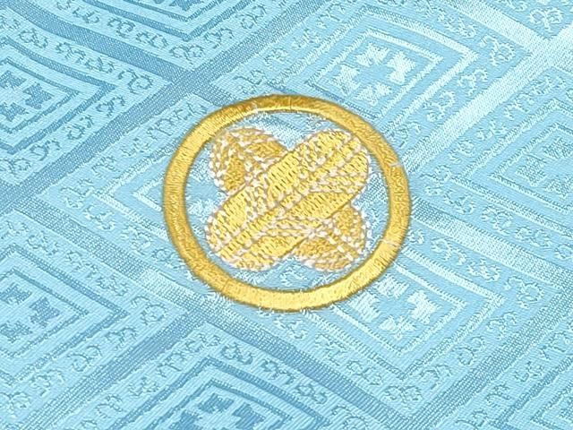 平和屋着物 上 男性 色無地 紋付き羽織 行灯袴セット キングサイズ 舞台衣装 花菱地紋 水色地 洗える着物 s 5