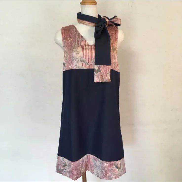 【 予約受付開始】 Kanata着物リメイク 煌めくきらら絞りとシルクデニムのチュニック ストール付 【爆安通販】