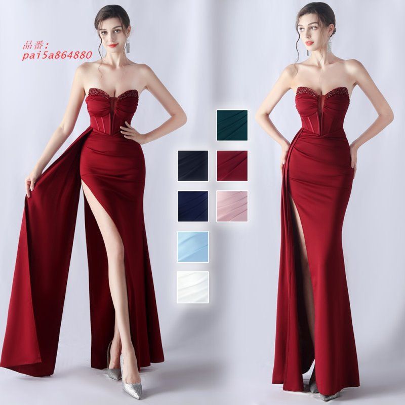 ドレス マーメイドドレス パーティードレス サテン スリット イブニングドレス ウエディングドレス ウェディングドレス フォーマルドレス 発表会 pai5a864880