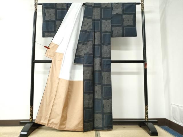 平和屋着物▽上質な紬 単衣 縞 正絹 逸品 AABC0681jh