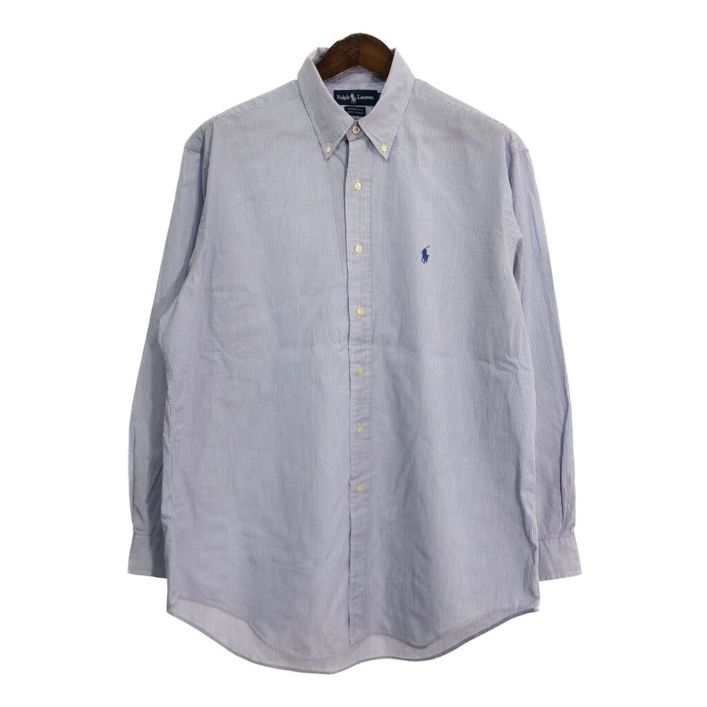 00年代 RALPH LAUREN ラルフローレン YARMOUTH 長袖シャツ ストライプ ライトブルー (メンズ 16 1/2) 中古 古着 R3717