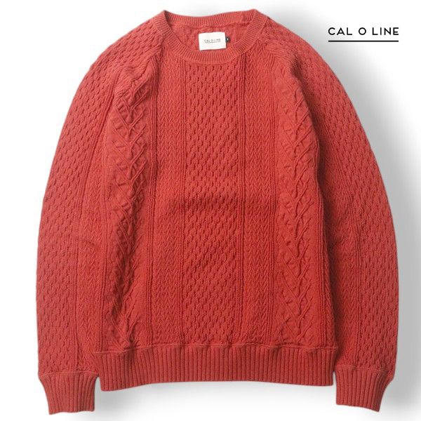 美品 日本製 CAL O LINE キャルオーライン ビームス取扱！春夏 コットン  フィッシャーマンズ ニットセーター オレンジ S 参考価格￥18，400