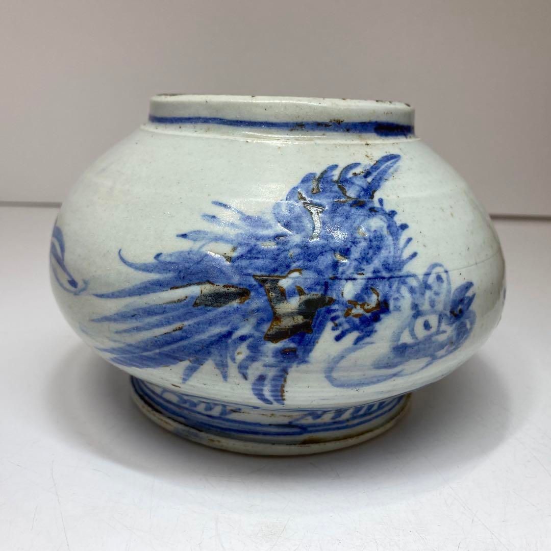 ・李朝　染付青華つぼ　タエサ　木箱付　東さ5-0809③ 李朝 染付青華つぼ タエサ 木箱付 東さ5-0809③ - メルカリ