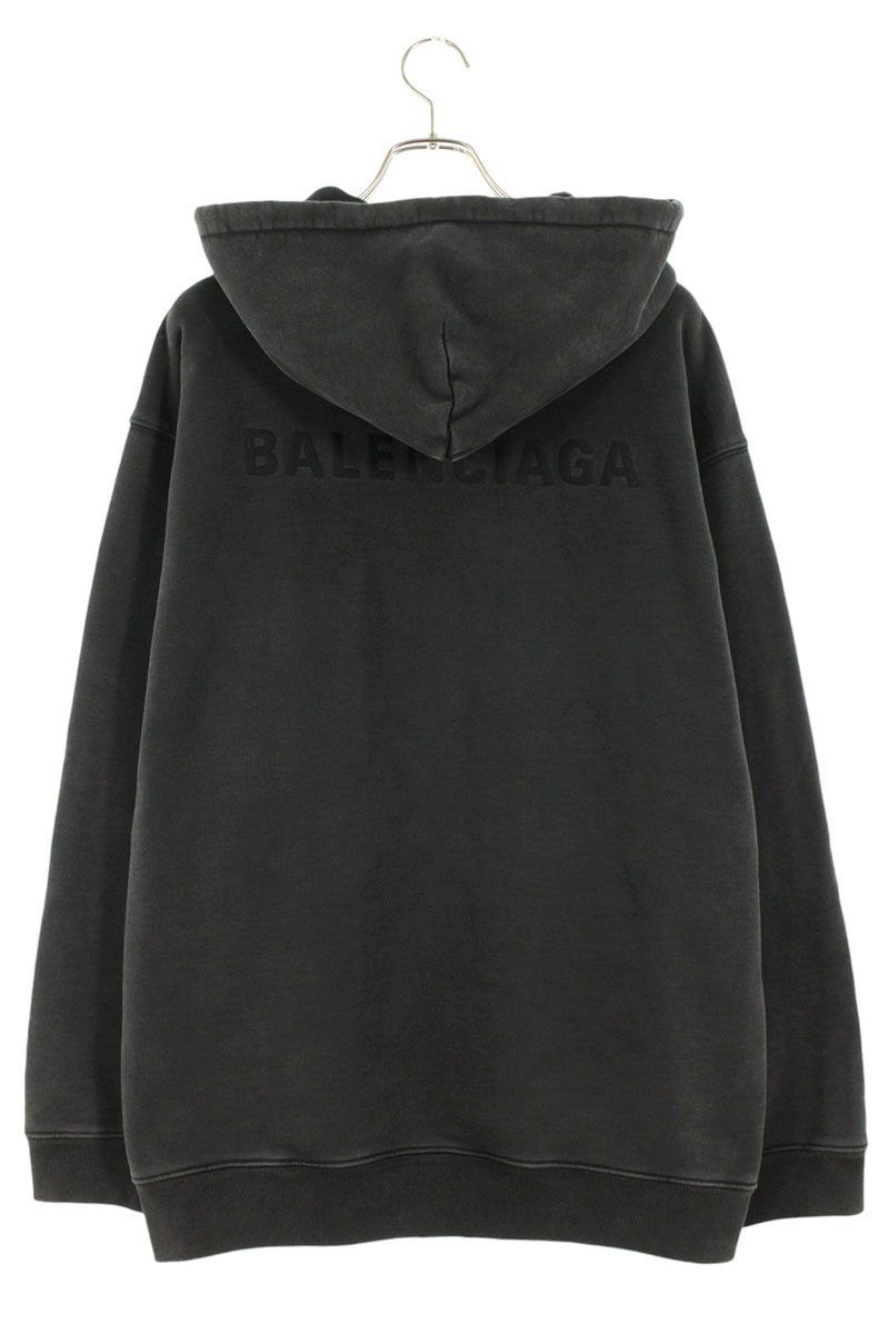 バレンシアガ 600583 TLVB8 ユーズド加工ロゴ刺繍プルオーバーパーカー  