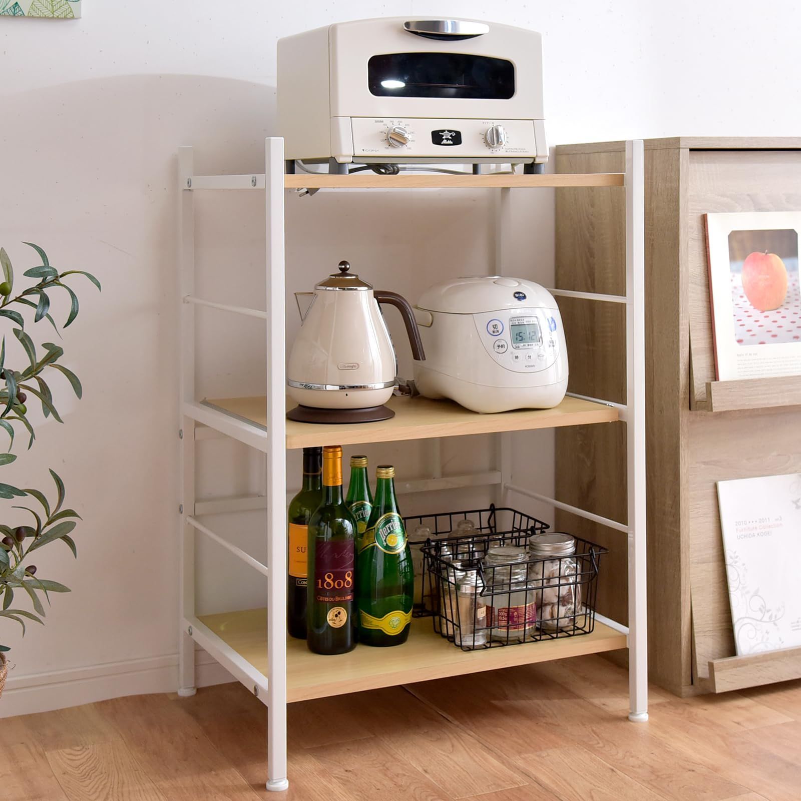 新着商品 49200002 80951 ナチュラル おしゃれ スリム オープンラック キッチンラック ラック キッチンワゴン レンジ台 スライド棚 高さ88cm 大型レンジ対応 幅60cm レンジラック タンスのゲン