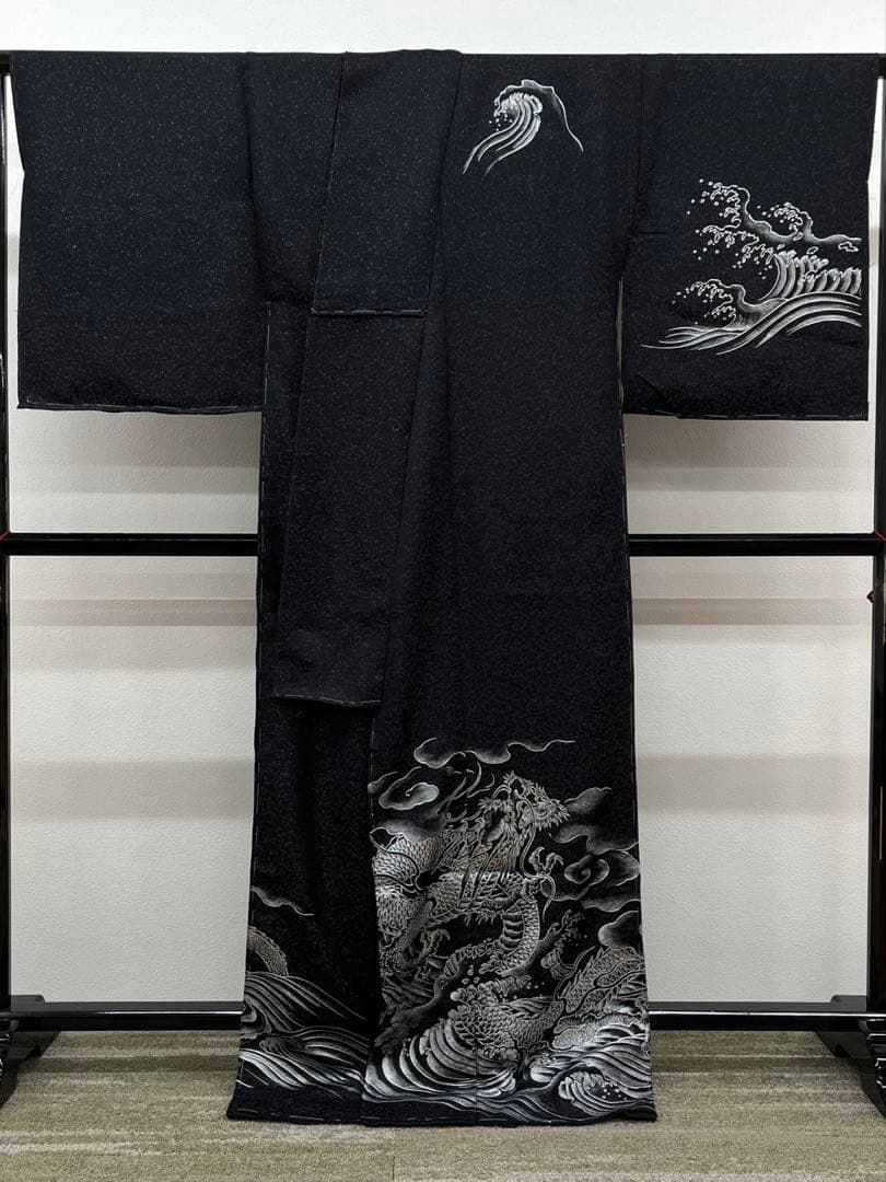 訪問着 未仕立て品 仮絵羽 銀通し 龍 正絹 八掛付き 大衆演劇 舞台衣装