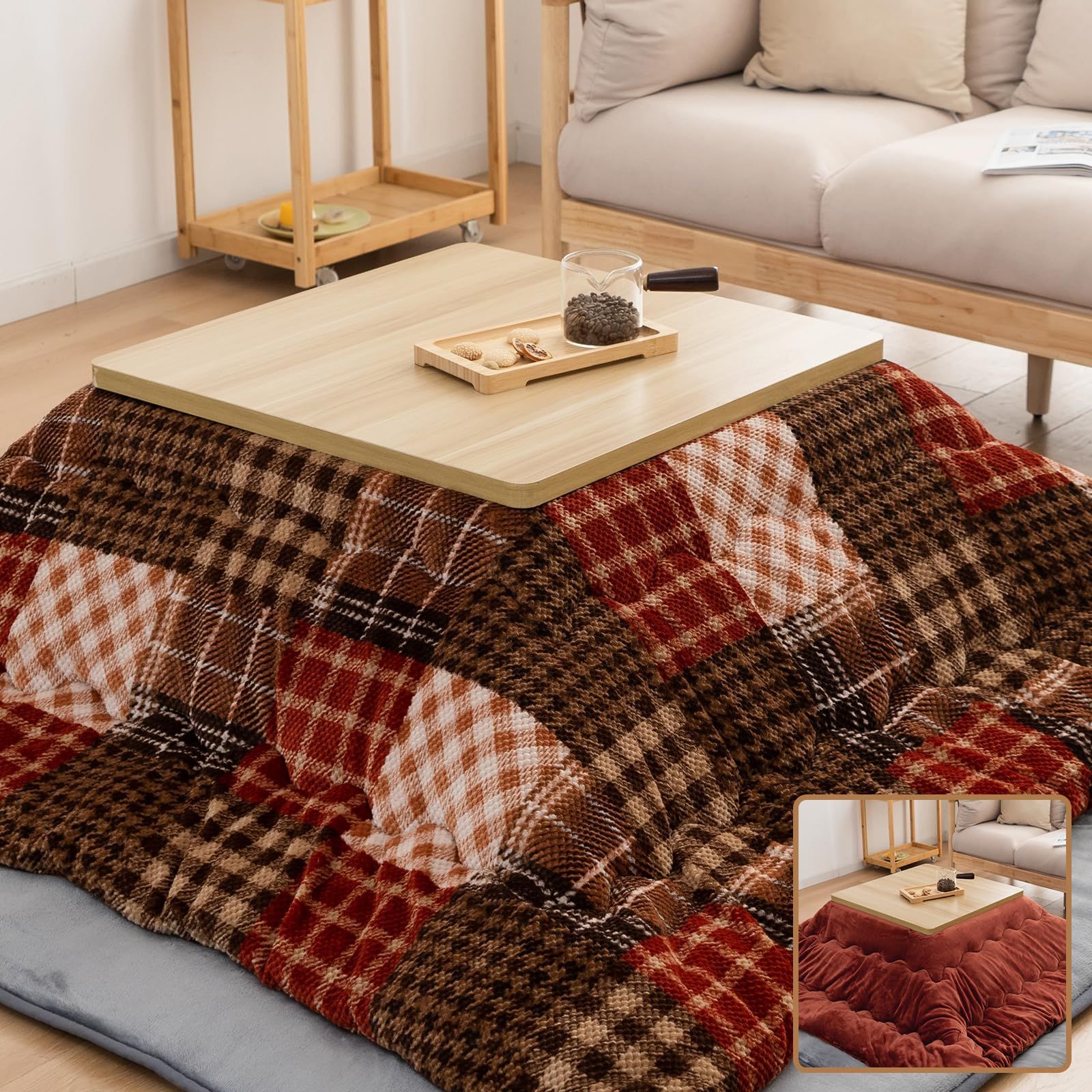 人気商品 フランネル生地 蓄熱わた使用 コタツ布団 厚手 あったか マイクロファイバー 冬用 リバーシブル 保温性 190×240cm ふわふわ 両面使える こたつ掛布団 抗菌 長方形 防臭 静電気防止 こたつ布団 北欧 Matdeco チェッカー ブラウン