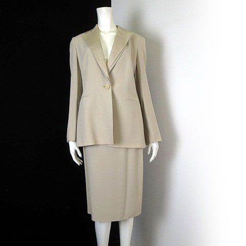 ジャンフランコフェレ GIANFRANCO FERRE STUDIO イタリア製 スカートスーツ セットアップ 長袖 ジャケット テーラード ひざ丈 スカート L 44 ベージュ