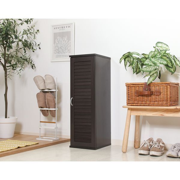 スリムシューズボックス ルーバー扉 BR ブラウン 組立品 代引不可