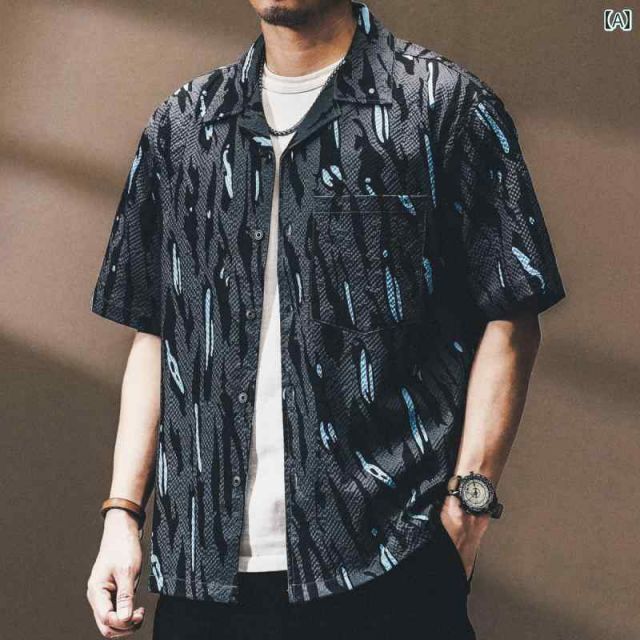 3XL メンズ ファッション 服 オシャレ シンプル 大人 かっこいい 大きいサイズ ストリート 紳士服 夏 冷感 薄手 シア サッカー フラワー シャツ ハワイアン ビーチ バケーション カジュアル 半袖 KARIMZIABAT_FR