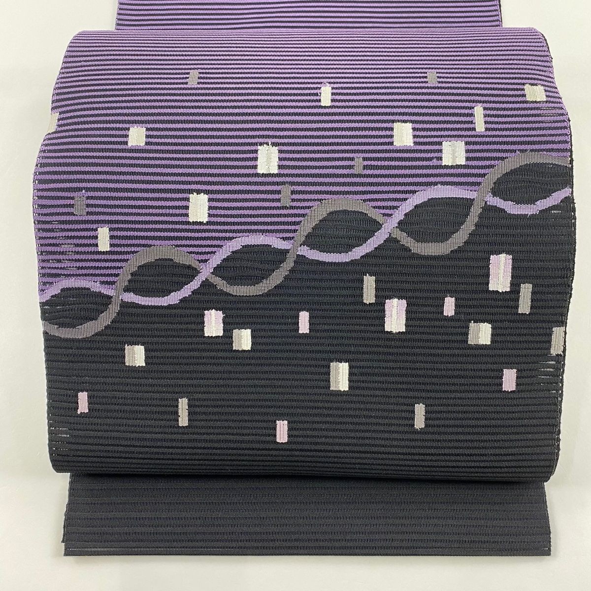 名古屋帯 美品 秀品 夏帯 絽 幾何学模様 黒 正絹 【中古