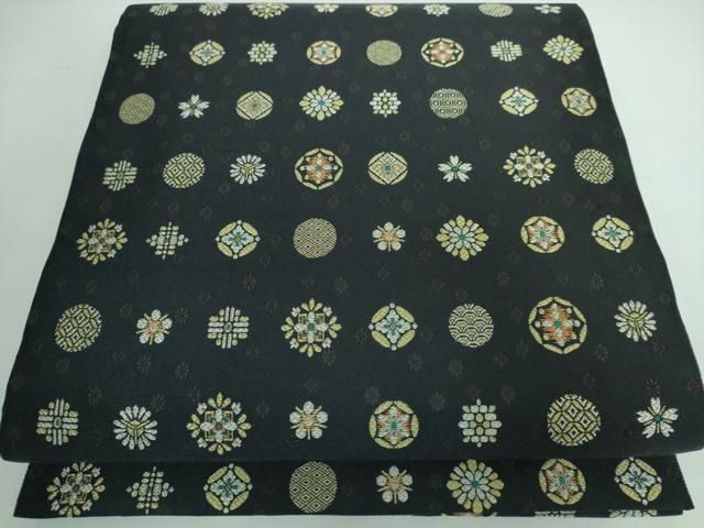 平和屋本店■極上　本場筑前博多織　草木染　手織工房　染匠：小森久　両面　全通柄袋帯　小紋あそび　献上　黒地　逸品　DZAA5467kh5 平和屋本店□極上 本場筑前博多織 草木染 手織工房 染匠：小森久 両面