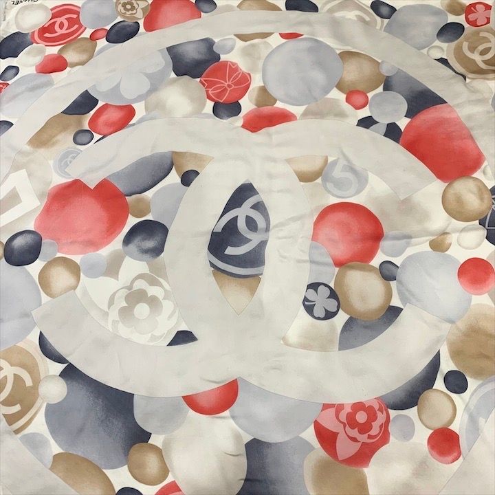 良品 CHANEL シャネル ココマーク 大判 スカーフ シルク 100  