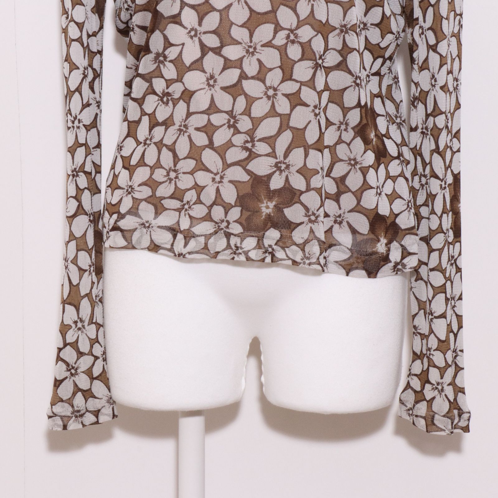 セシオセラ CECI OU CELA シルク100％ トップス カットソー 長袖 メッシュ シフォン ハイネック 透け L 茶 ブラウン レディース [576254] セシオセラ