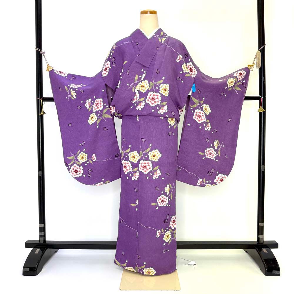 二尺袖 単品 卒業式着物 紫 裄68cm Lサイズ 袴用着物 化繊 4683