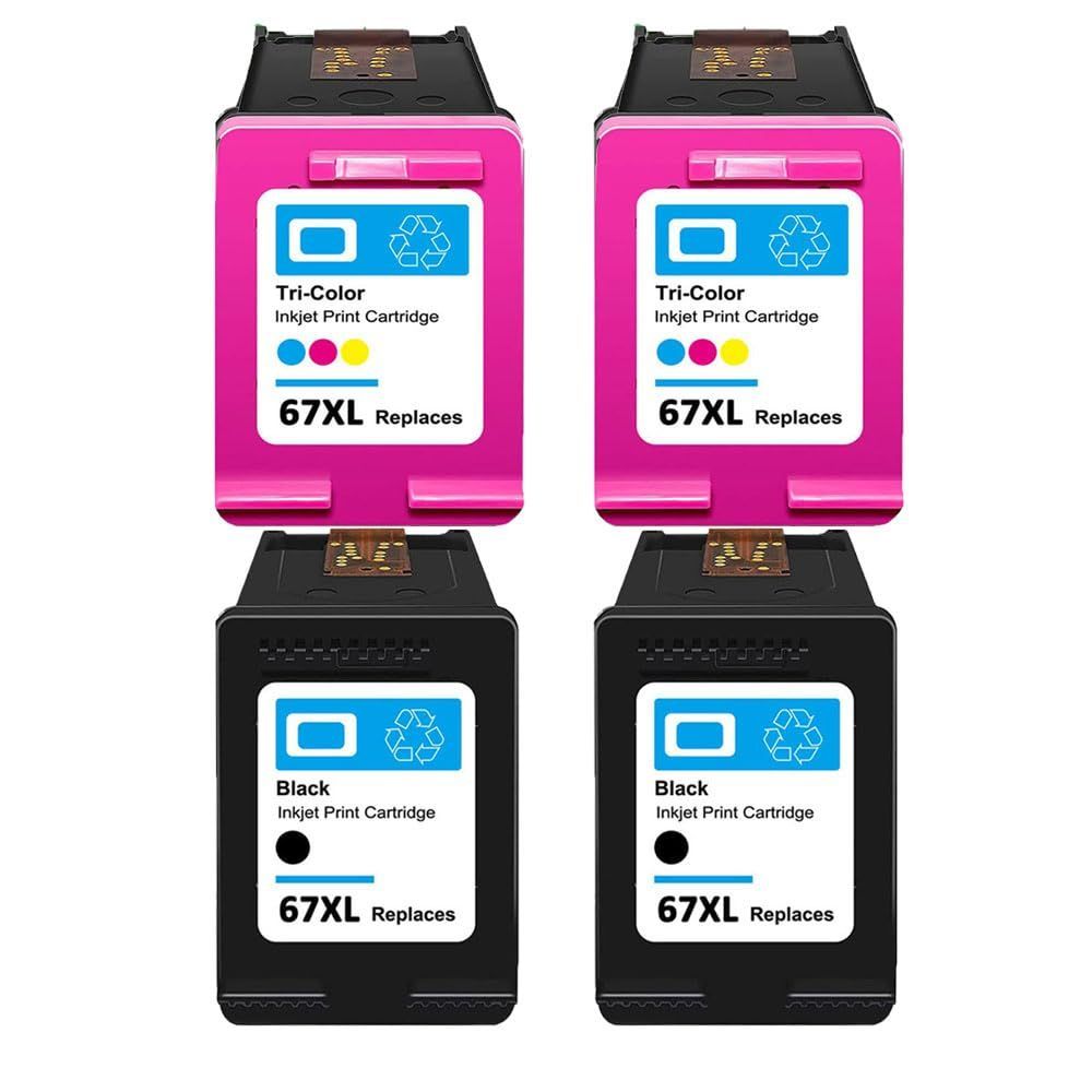 LSlooksee HP用リサイクルインクカートリッジ 4個セット HP 67XL/ XXL (ブラック+カラー） 残量検知【対応機種】Envy 6020 Envy Pro 6420 (2BK2C)