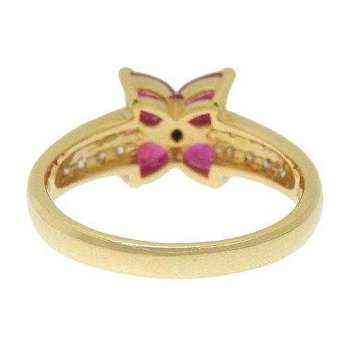 R1.0/D0.35 フラワーモチーフ ルビー ダイヤモンド リング K18  