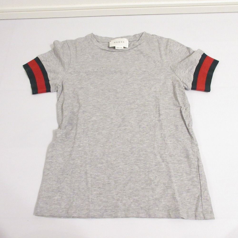  美品 GUCCI グッチ キッズ シェリーライン ストレッチ 半袖 クルーネック Tシャツ カットソー グレー キッズ 古着 中古 USED Tシャツ