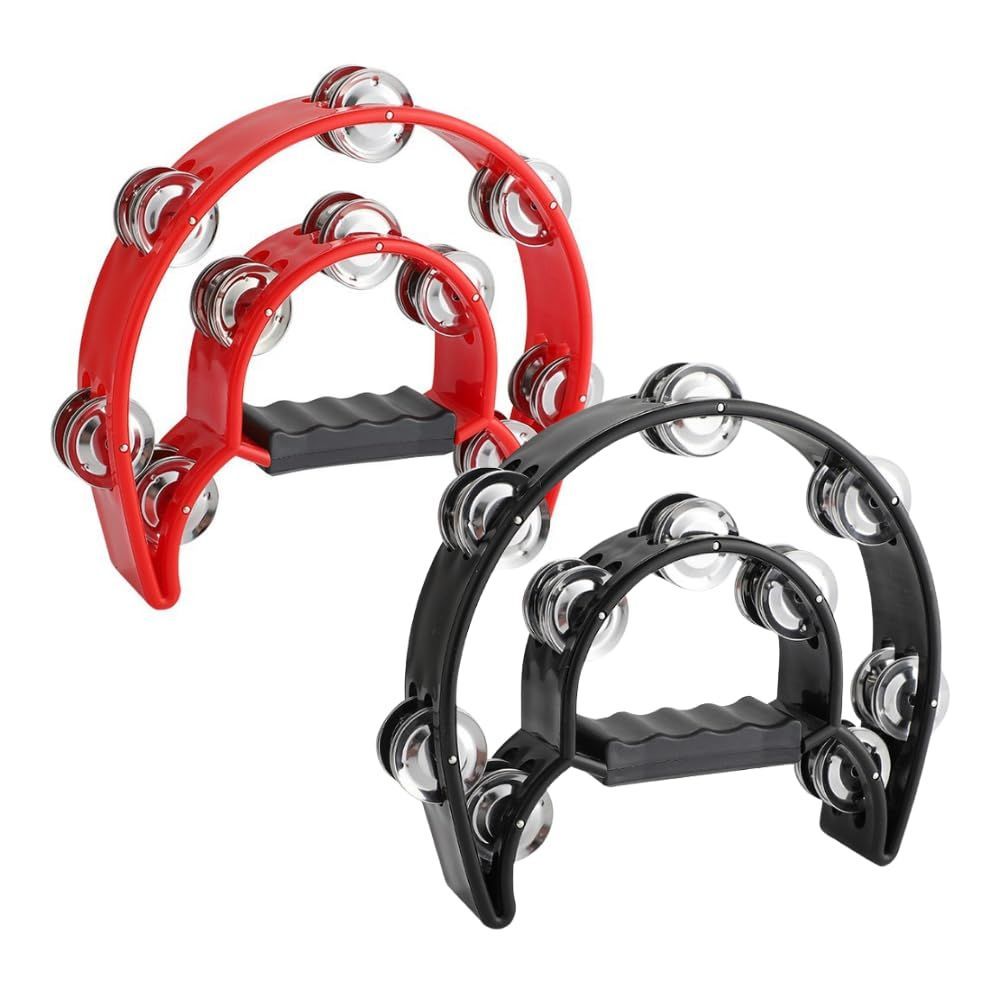 タンバリン 楽器 演奏 Shantia カラオケ パーカッション 半円型 ブラック-レッド 2個セット