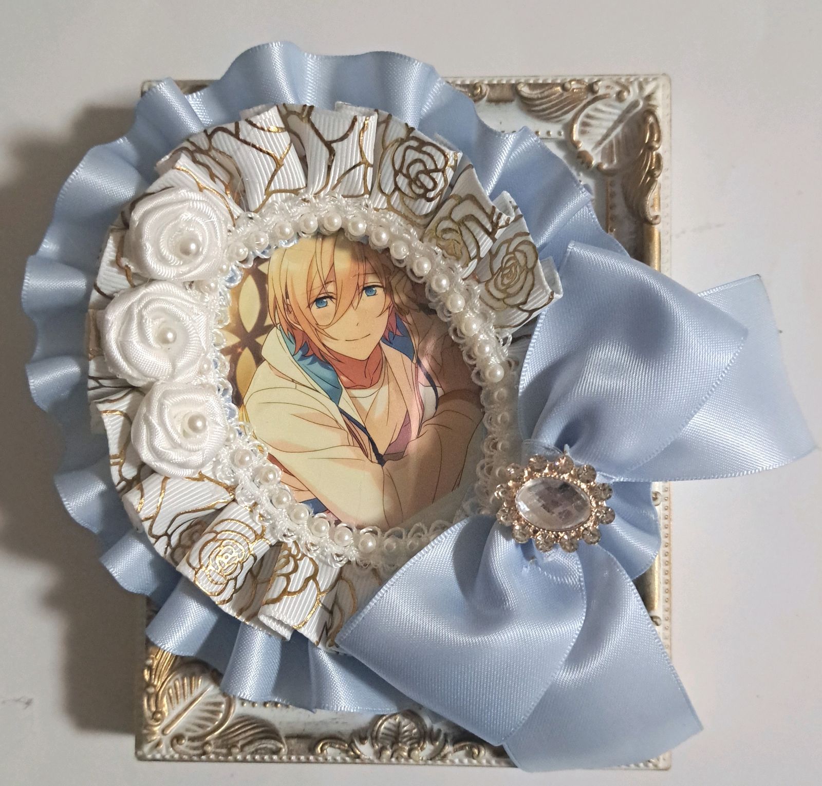 デコ硬質ケース デコトレカケース 痛ロゼット フレンチブルー ホワイト