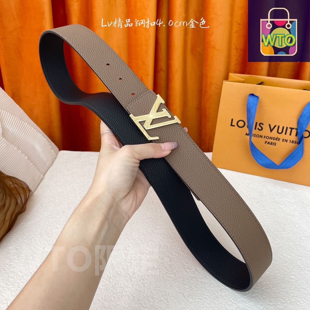 LOUIS VUITTON チェック柄レザーベルト ベルト・LV ステッチ 40MM リバーシブル モノグラム・エクリプス