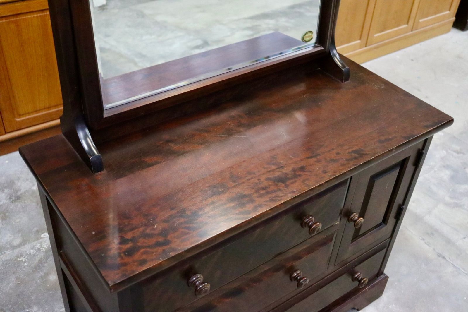 GMHH449B○北海道民芸家具 ドレッサー 鏡台 化粧台 ミラー チェスト 収納家具 樺材 無垢 和家具 和モダン 古民家 レトロ アンティーク