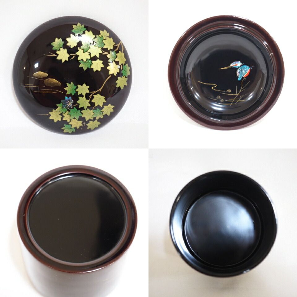 八月の特売品】蒔絵師 中出松峰作 楓蒔絵 金輪寺棗 一双 二枚蓋