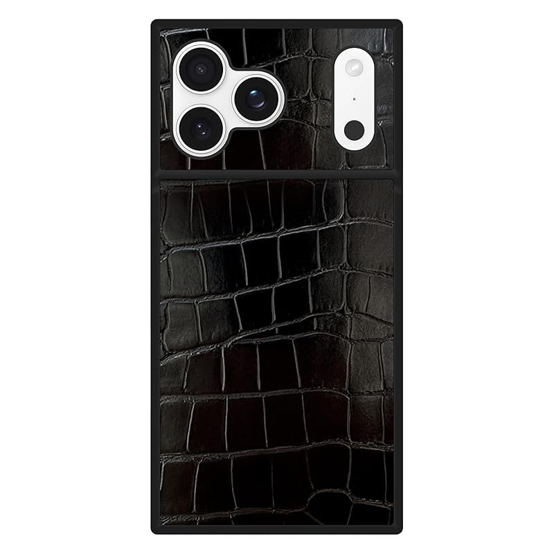 FLAUNT iPhone 17 Pro Max用 スマホケース 背面型 Square マグセーフケース フラウント Black Crocodile Faux Leather